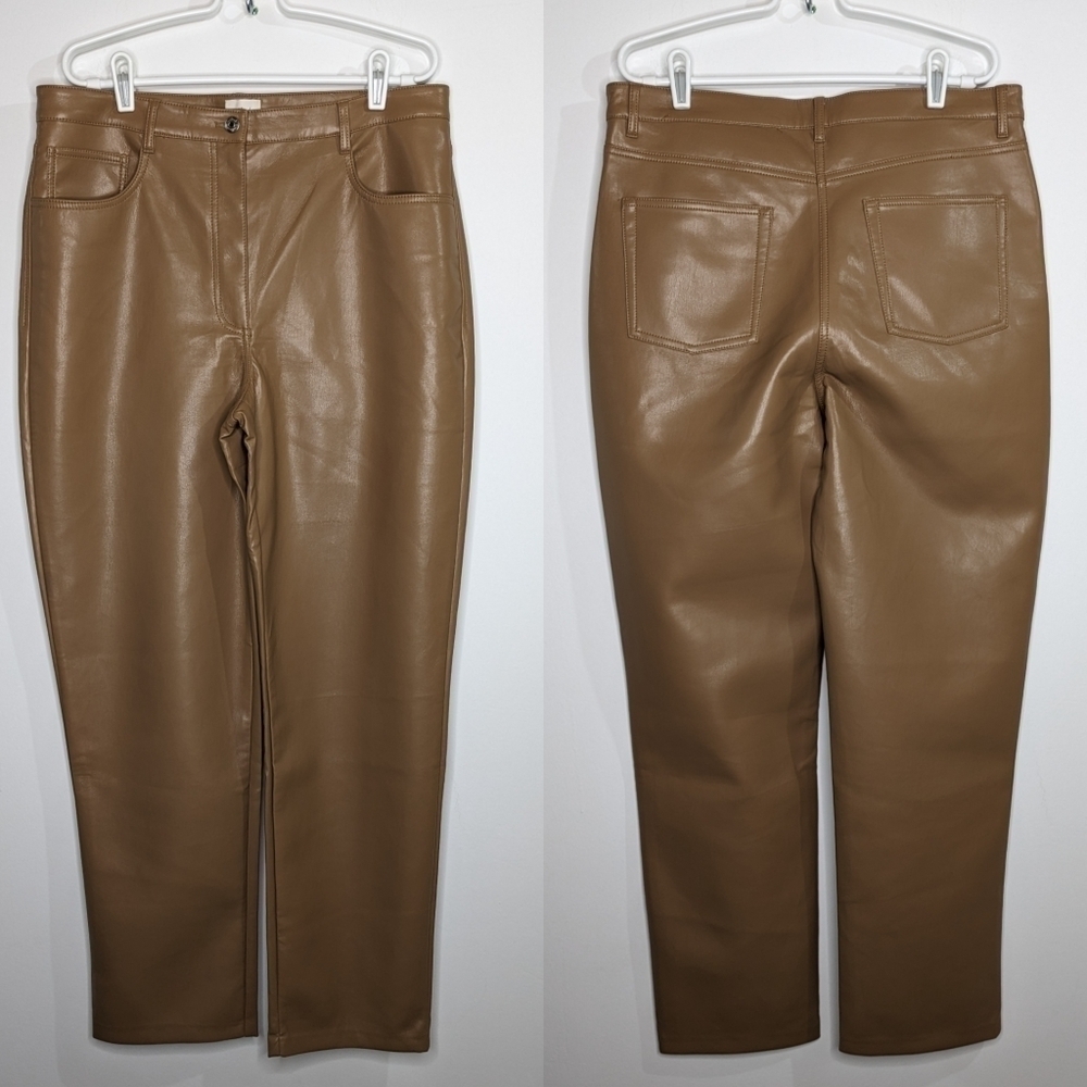 Wilfred Melina tan faux vegan leather high rise pants 16
